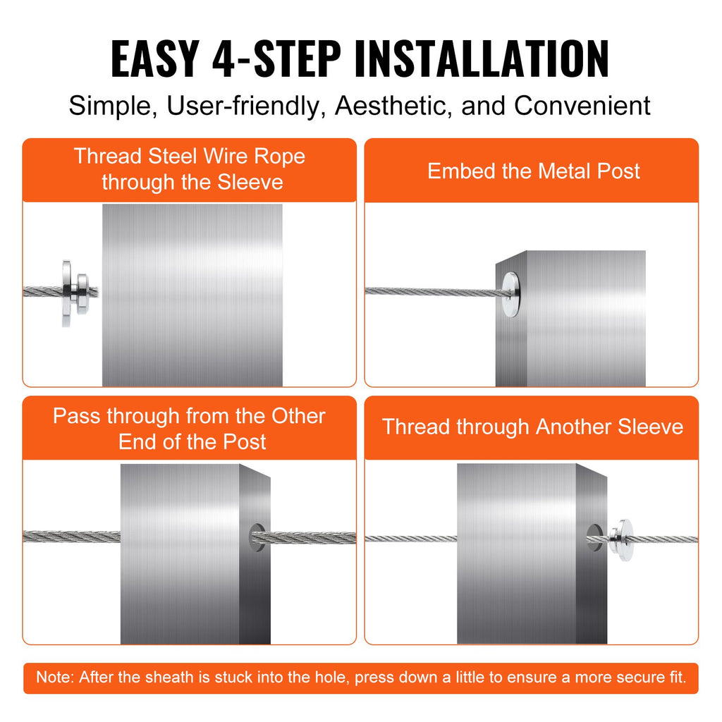 VEVOR 51Pack Cable Railing Kit 3.2mm Wheel Protector Sleeves, Bundle with Black Invisible 3.2mm Swage Tensioner and Terminal, Cable Railing Post Safeguard Covers for 0.41inch Horizontal Hole Post