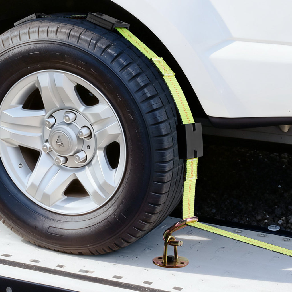 VEVOR Wheel Chock Tie-Down Kit, Deck-Style Trailer Tie Down Strap, Car Tie Down Kit with J-Hook, Break Strength 4540 kg & Working Load 1512 kg Motorcycle Tie-Down System for SUVs, Trailers, Trucks