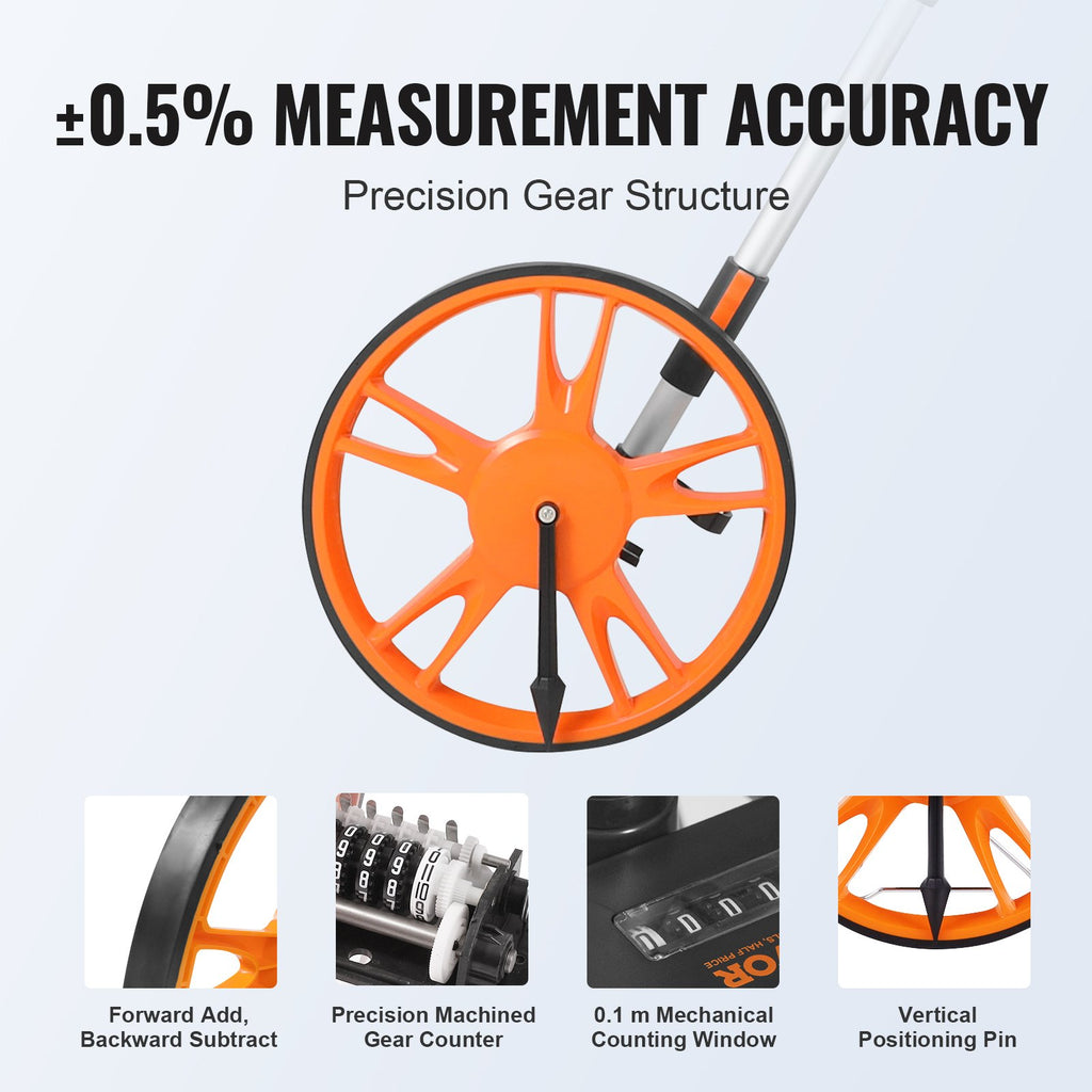 VEVOR Measuring Wheel 12.5” Road Runner Distance Telescoping Handle w/ Back Bag
