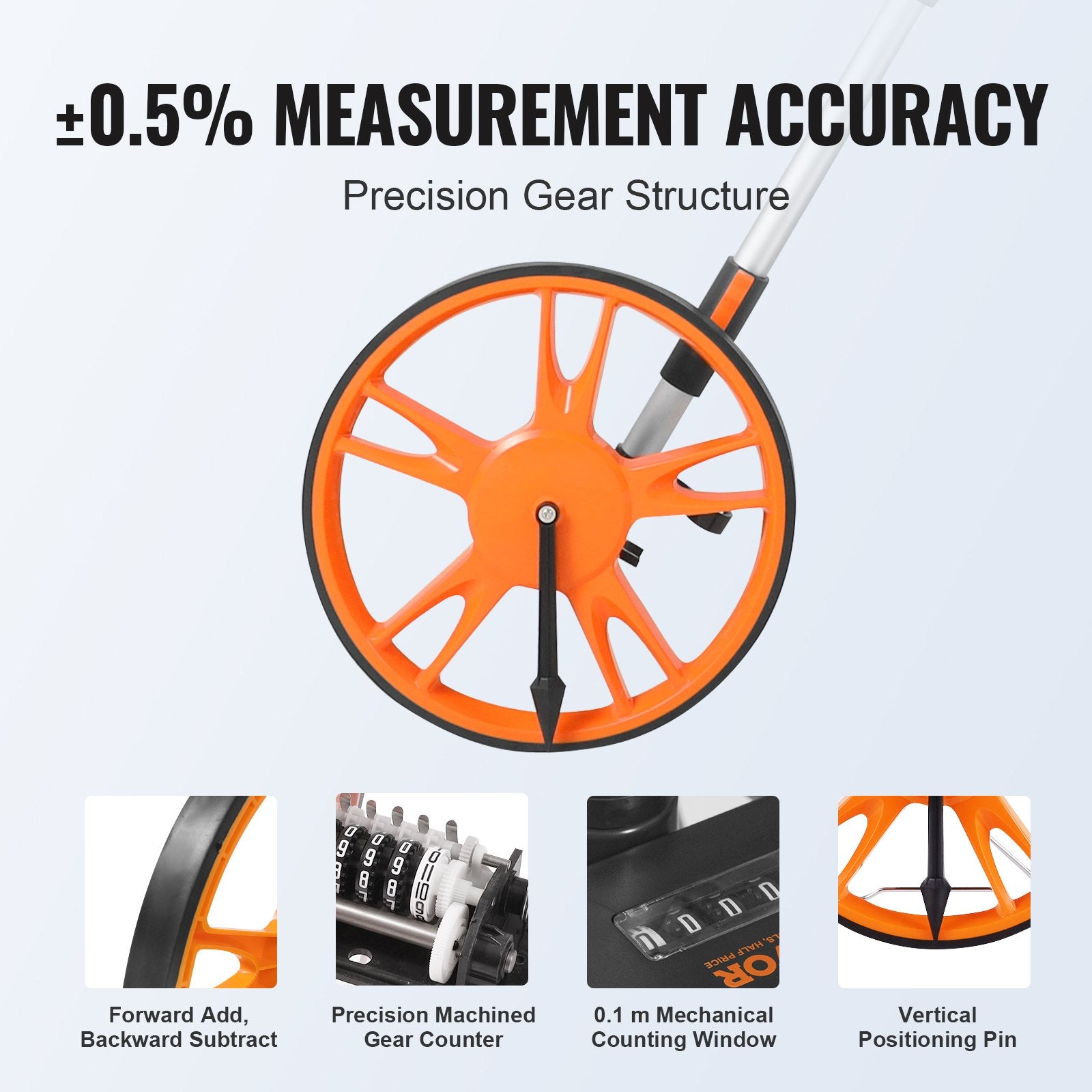 VEVOR Measuring Wheel 12.5” Road Runner Distance Telescoping Handle w/ Back Bag