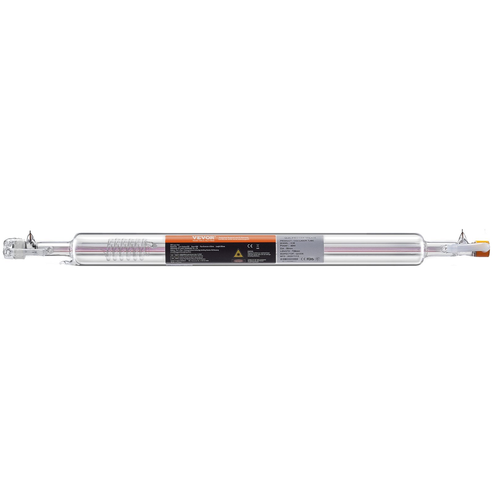 VEVOR Laser Tube, 40W CO2 Laser Tube for Laser Engraver and Cutter Machine, 720 mm Length, 50 mm Diameter, Glass Laser Cutting Tube with TEM00 Beam Mode, for Wood Acrylic Fabric Leather Bamboo