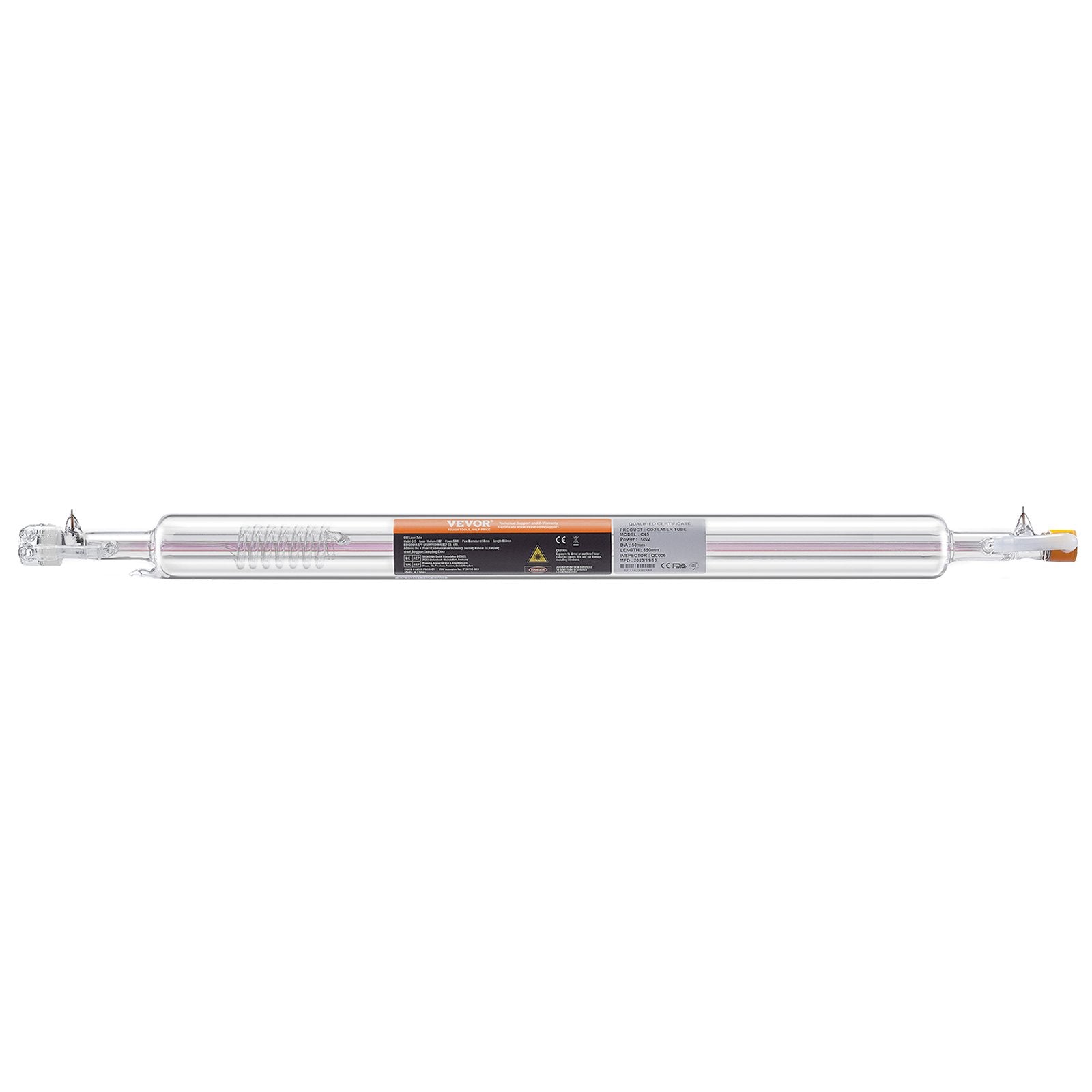 VEVOR Laser Tube, 50W CO2 Laser Tube for Laser Engraver and Cutter Machine, 850 mm Length, 50 mm Diameter, Glass Laser Cutting Tube with TEM00 Beam Mode, for Wood Acrylic Fabric Leather Bamboo