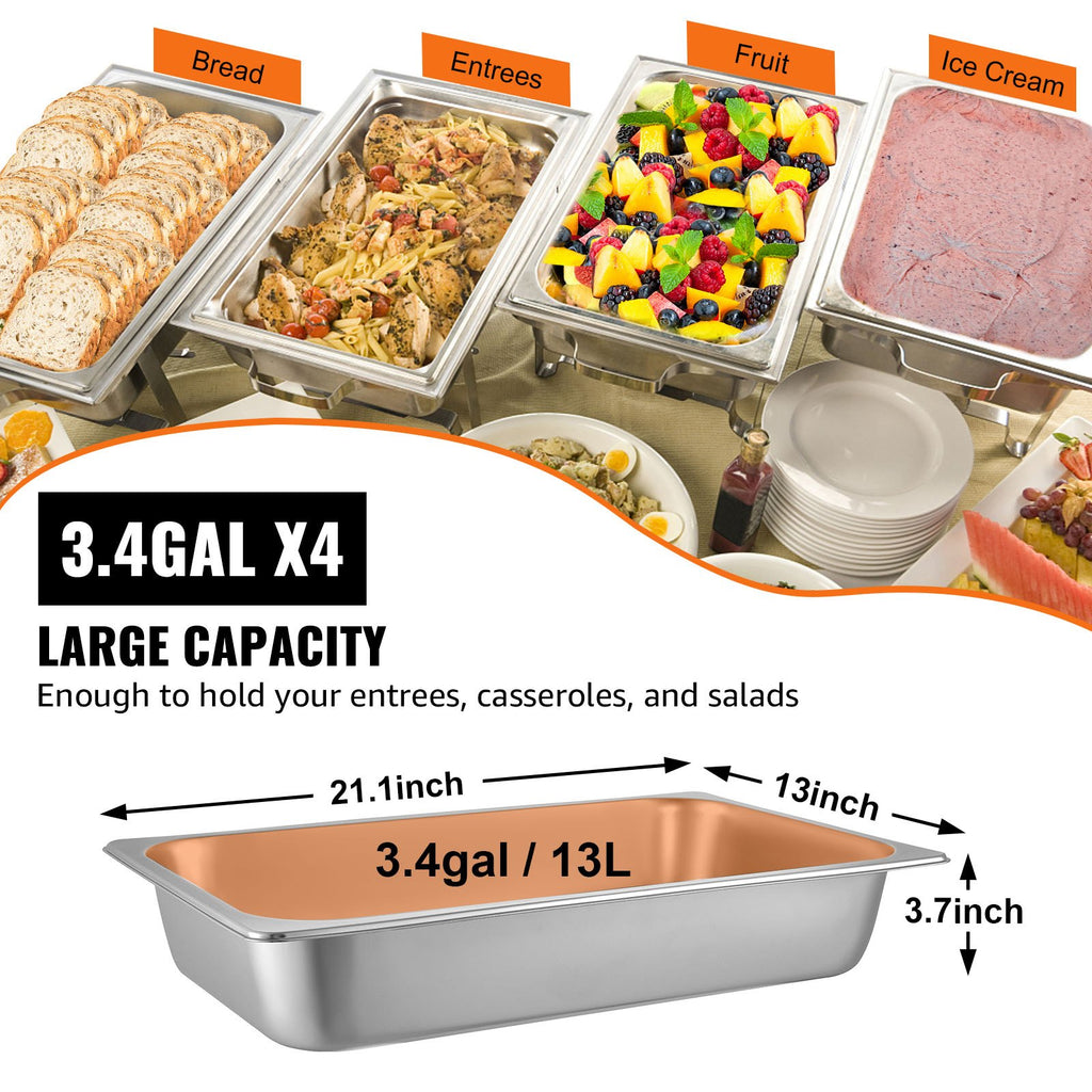 VEVOR 4 Pack Hotel Pan 3.7" Deep Steam Table Pan Full Size with Lid 20.8"L x 13"W Hotel Pan 22 Gauge Stainless Steel Anti Jam Steam Table Pan