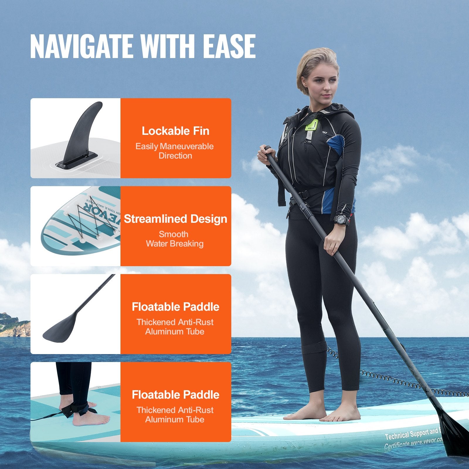 VEVOR Inflatable Stand Up Paddle Board, 152 mm Wide SUP Paddleboard, with Board Accessories, Pump, Paddle, Fin, Phone Bag, Backpack, Ankle Leash, Repair Kit, Non-slip Deck for Youth & Adults