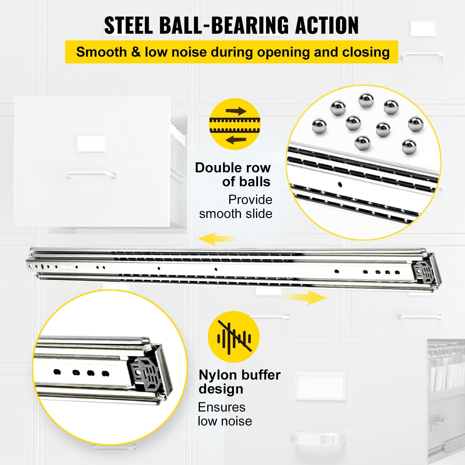 VEVOR Drawer Slide Soft Close Drawer 1Pair 34" Ball Bearing Full Extension 500lb