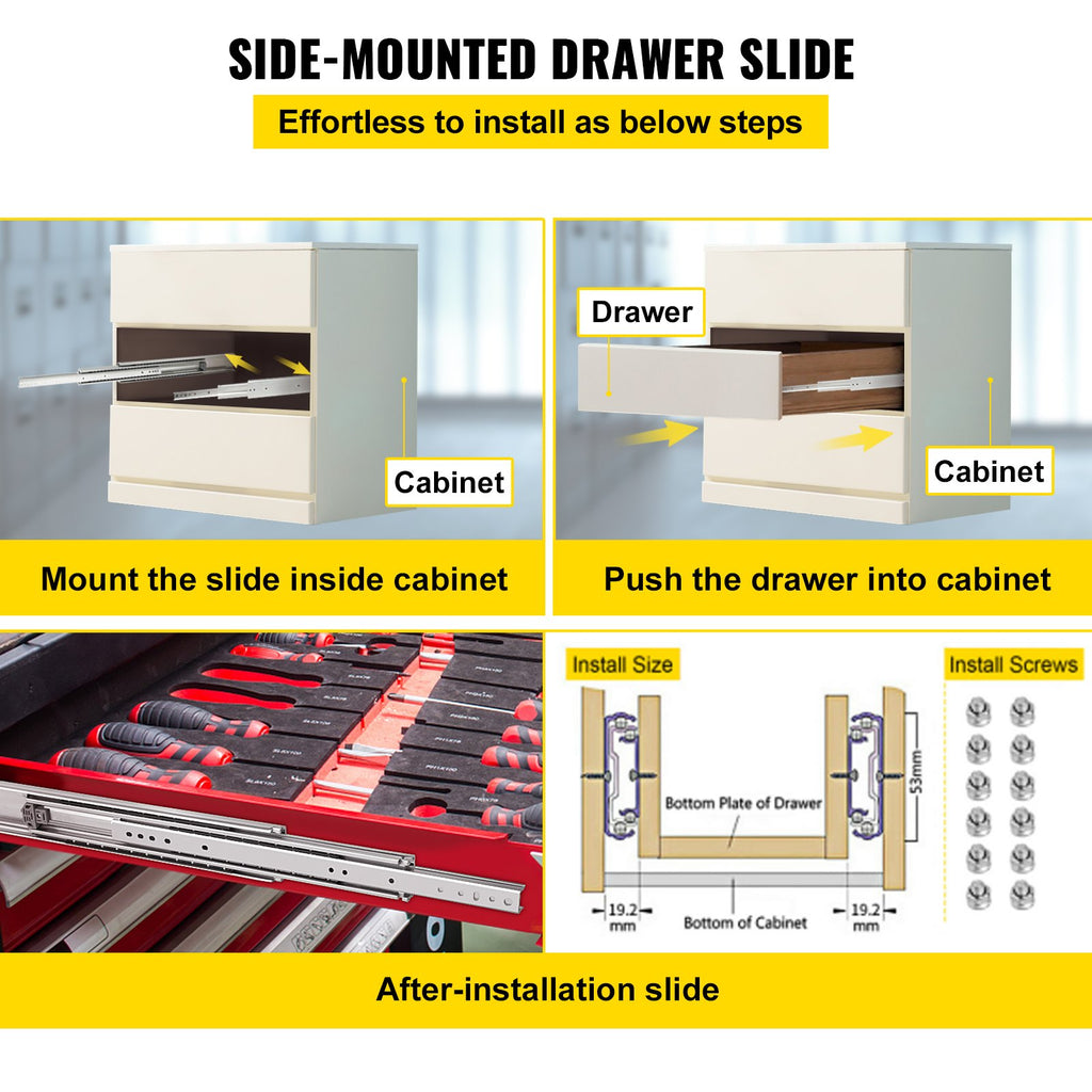 VEVOR Drawer Slide Soft Close Drawer 1Pair 40" Ball Bearing Full Extension 500lb