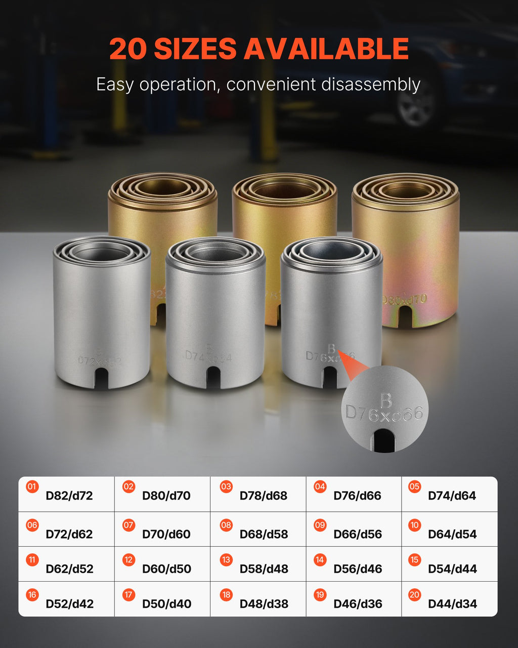 VEVOR Pull and Press Sleeve Kit, 26 PCS, Steel Bush Removal Insertion Sleeve Tools with Carrying Case, Compatible with LCV and HGV Engines, for Removing and Installing Bushings, Bearings, and Seals