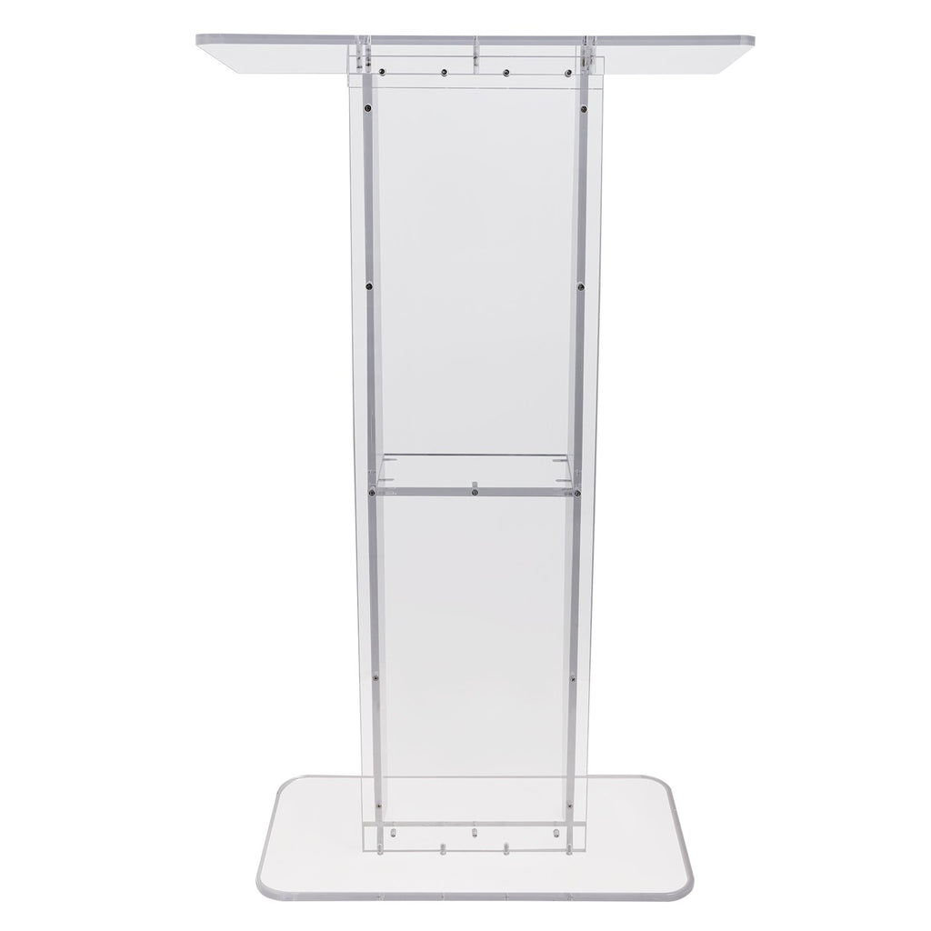 VEVOR Acrylic Podium, 47" Tall, Clear Acrylic Podium Stand with Wide Reading Surface & Storage Shelf, Floor-standing Clear Pulpits Acrylic for Church Office School