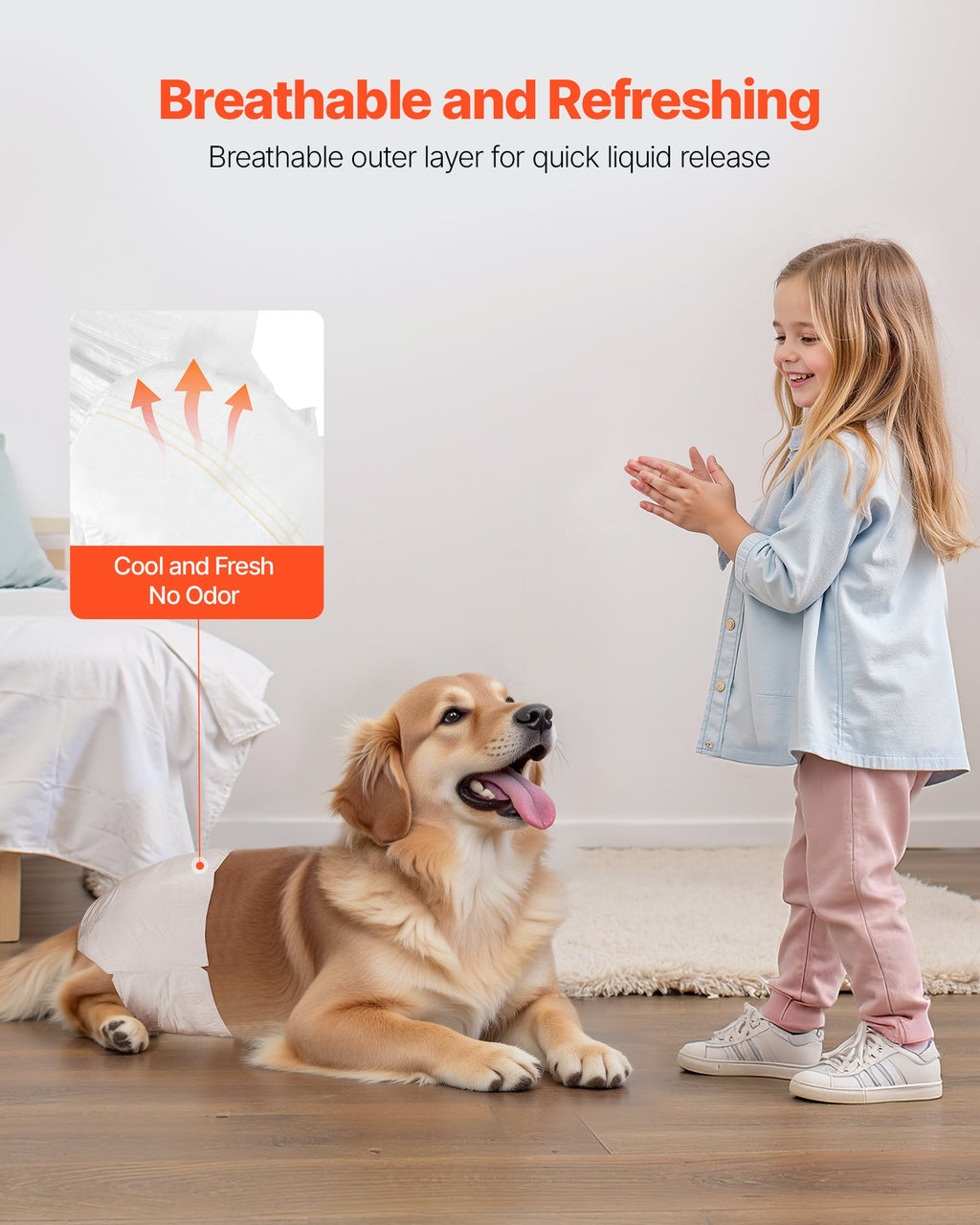 VEVOR Disposable Dog Diapers, Super Absorbent Female Dog Diapers, 360° Leak-Proof Female Doggy Pet Diaper with Wetness Indicator for Heat Period, Training, Incontinence - M, 96 Count (2 Packs of 48)