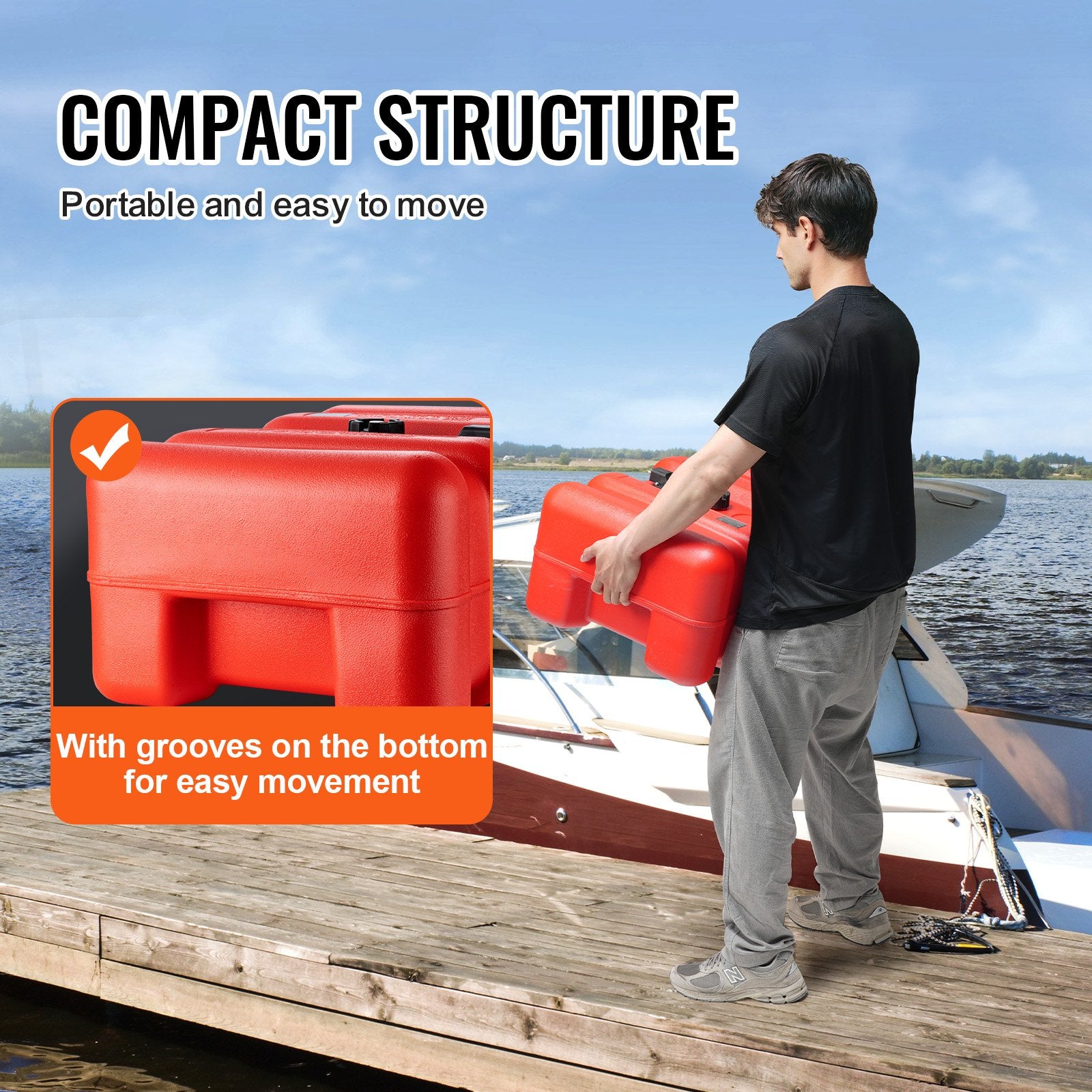 VEVOR Boat Fuel Tank Portable Marine Outboard Gas Tank 12 Gal/55L with Hose