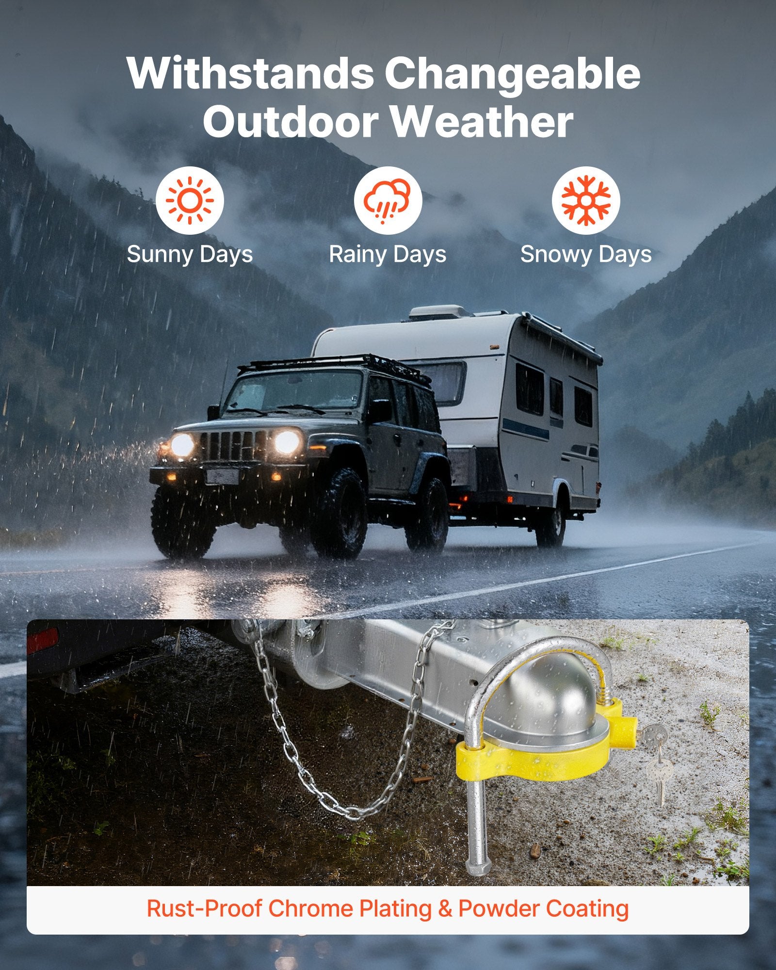 VEVOR Trailer Hitch Lock Kit, Fits for 46 mm, 50.8 mm, 58.7 mm Couplers, Heavy-Duty Anti-Theft Trailer Ball Lock with Keys, Prying-Resistant, Adjustable Height Design for RVs, Boats, Trailers