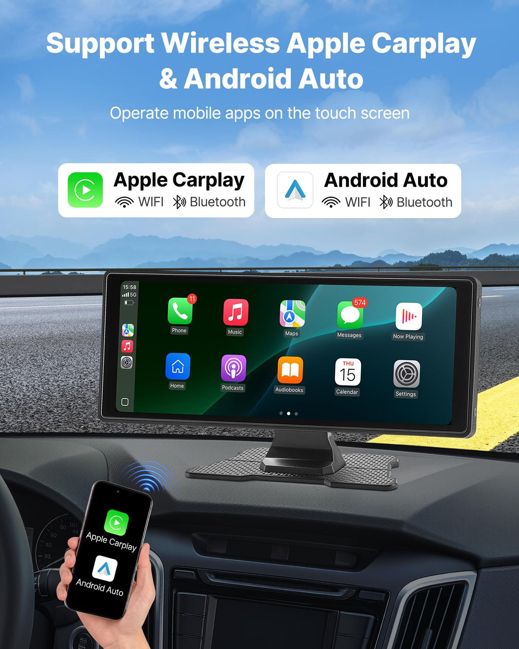 VEVOR Car Stereo Radio CarPlay Touchscreen 254mm Apple Android Front/Rear Camera