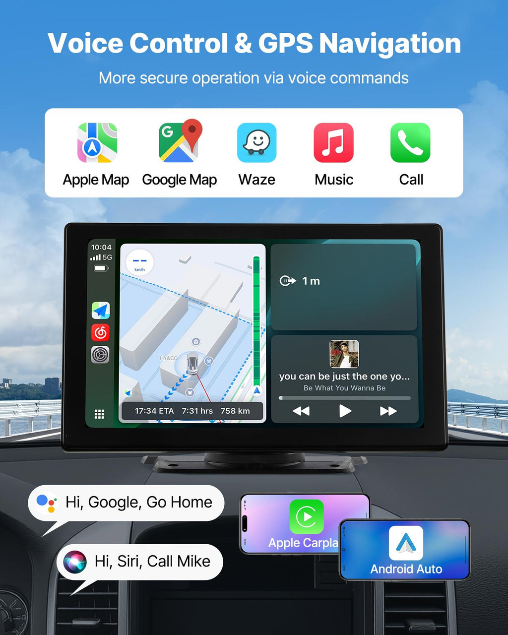 VEVOR Car Stereo Radio CarPlay Touchscreen 228.6 mm Apple Android Backup Camera