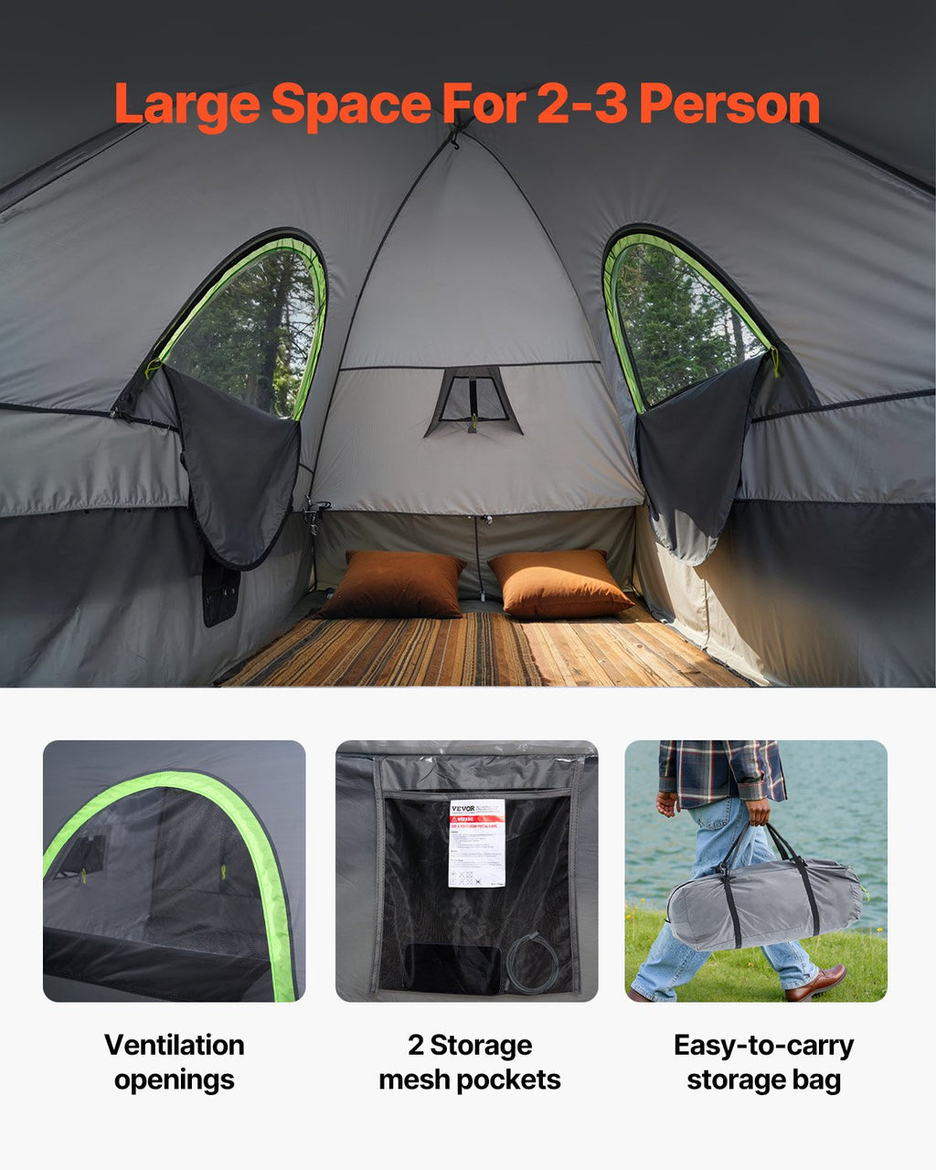 VEVOR Truck Tent 8.0-8.2ft Waterproof PU2000 Truck Bed Camping Tent 2-3 Person