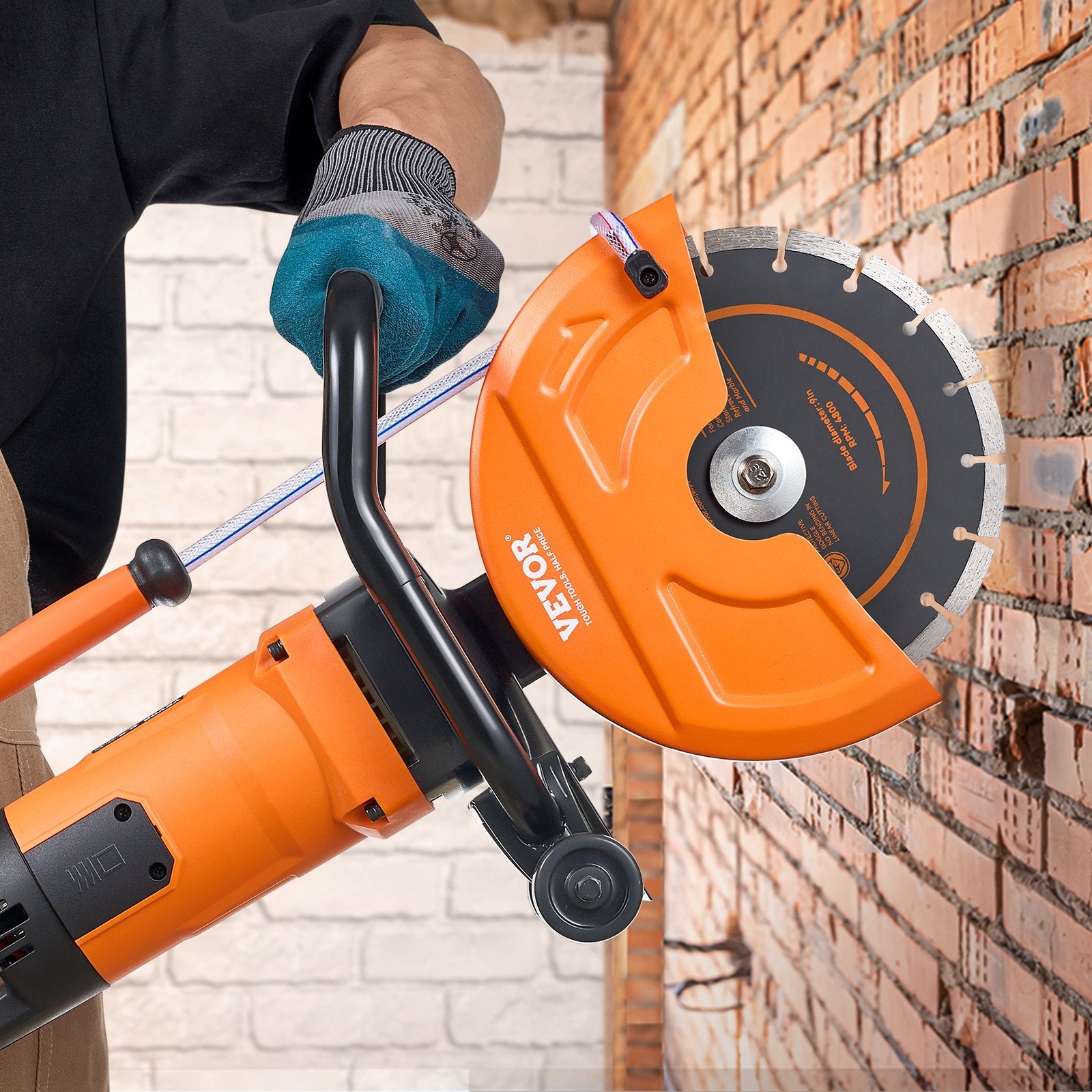 VEVOR Electric Concrete Saw, 9 in, 2000 W 15 A Motor Circular Saw Cutter with 3.5 in Cutting Depth, Wet/Dry Disk Saw Cutter Includes Water Line, Pump and Blade, for Stone, Brick