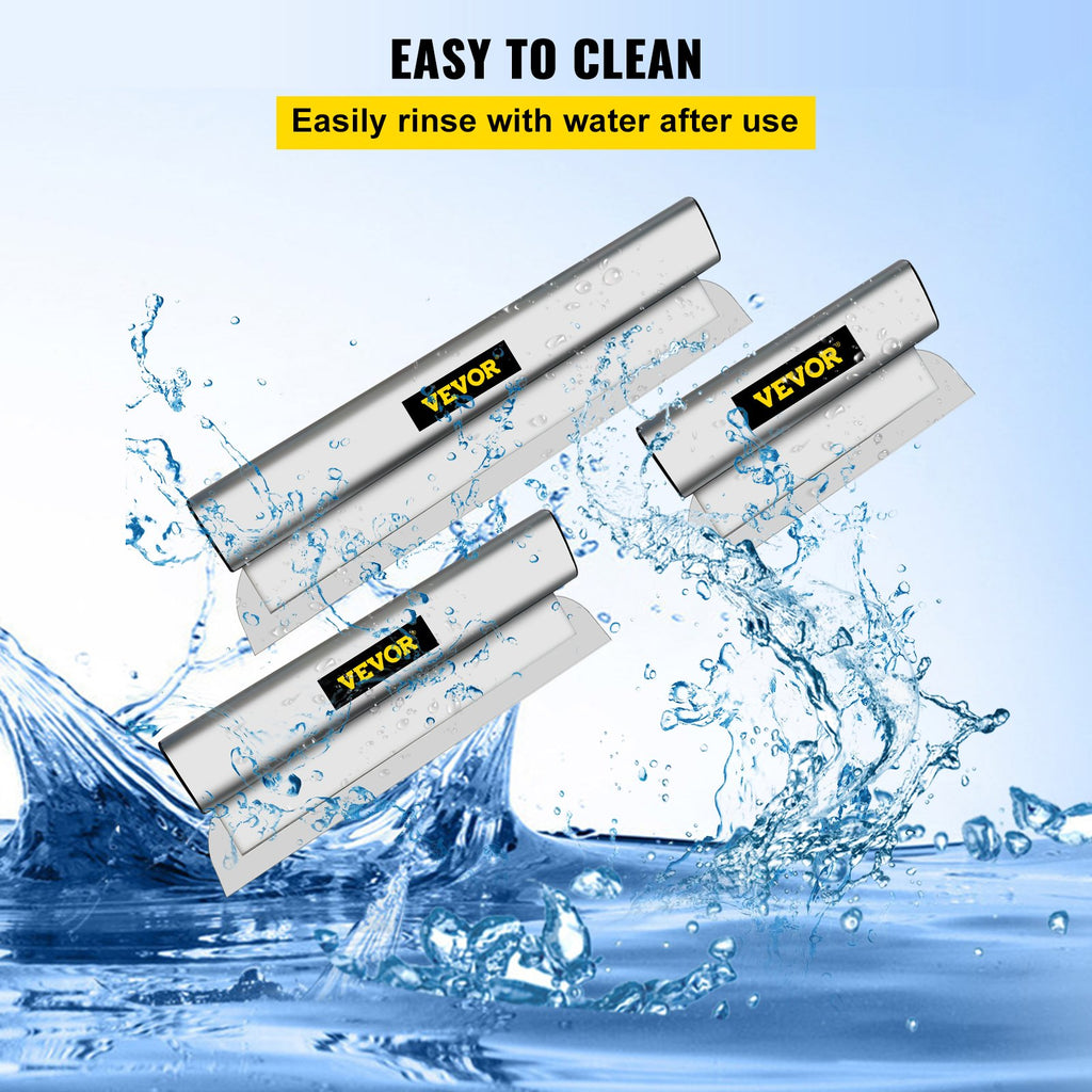 VEVOR Skimming Blade Set,10"+16"+24" Blades + 35"-78" Extension Handle，European Stainless Steel Construction Knife, Aluminum Blade Profile Smoothing Knockdown Spatula for Gyprock/Drywall/Wall-Boa