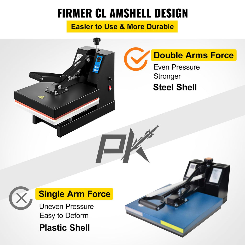 VEVOR Heat Press 15X15 Inch Heat Press Machine Industrial Quality Power T Shirt Heat Press Sublimation Machine Clamshell Heat Press Machine for T Shirts