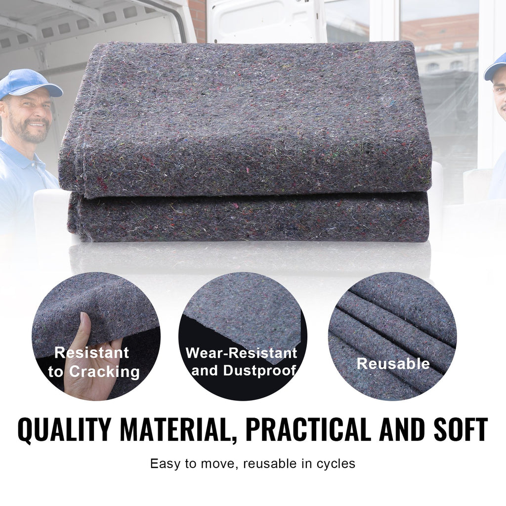 VEVOR Moving Blankets, 1829 x 1372 mm, 12 kg/dz Weight, 12 Pack, Professional Recycled Cotton Packing Blanket, Large Heavy Duty Shipping Mover Pads Perfect for Protecting Furniture, Floors, Appliances