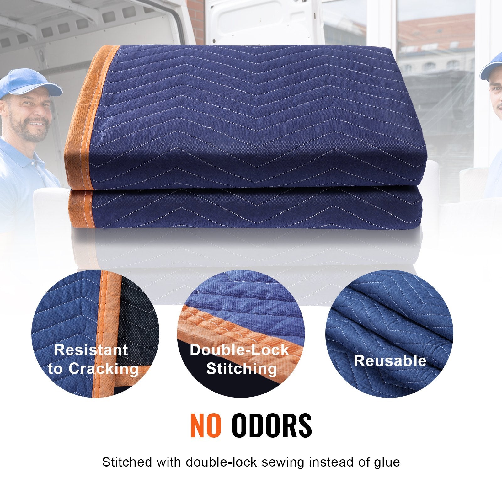 VEVOR Moving Blankets, 2032 x 1829 mm, 29.5 kg/dz, 12 Packs, Professional Non-Woven & Recycled Cotton Packing Blanket, Heavy Duty Mover Pads for Protecting Furniture, Floors, Appliances, Blue/Orange