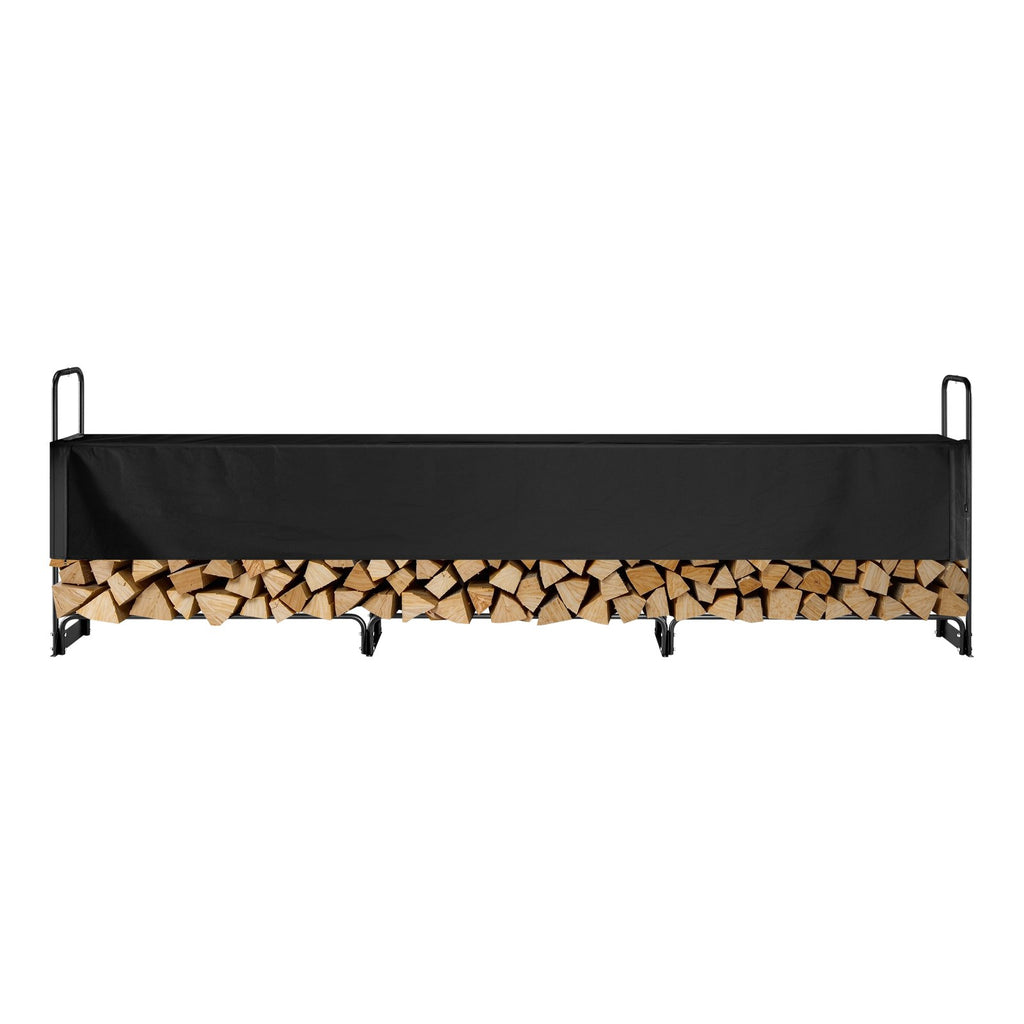 VEVOR Firewood Rack with Waterproof Cover, 383 x 36 x 117 cm Outdoor Firewood Holder, 660lb Weight Capacity, 1/2 Cord Log Holder, Half-Covered, Powder-coated Wood Storage Rack for Fireplace Deck