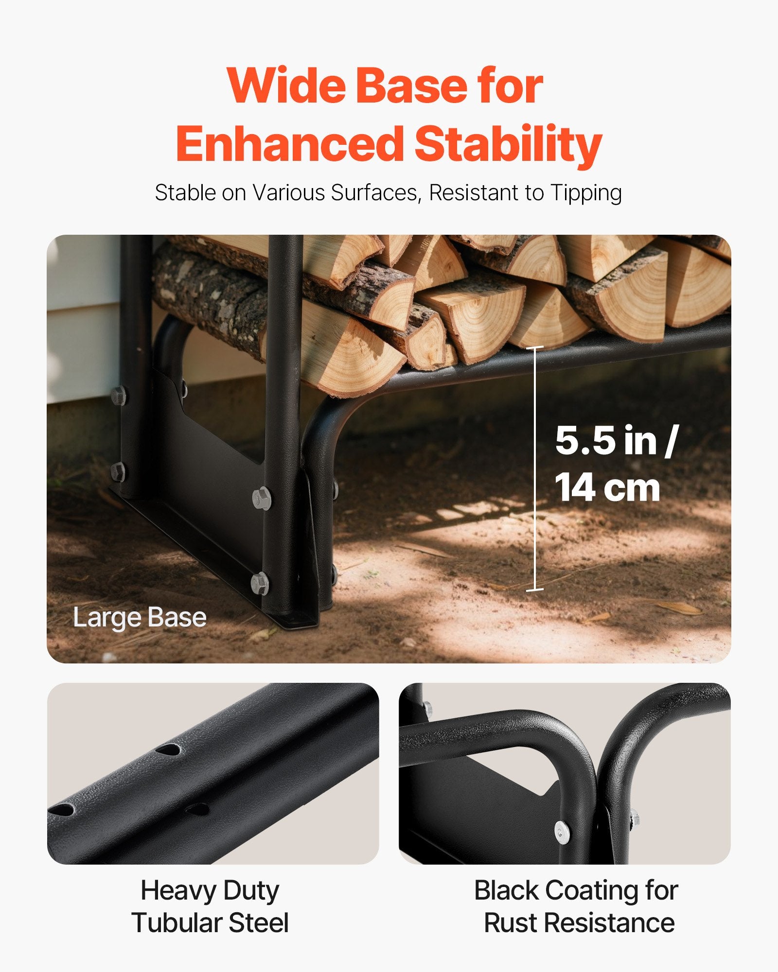 VEVOR Firewood Rack with Waterproof Cover, 383 x 36 x 117 cm Outdoor Firewood Holder, 660lb Weight Capacity, 1/2 Cord Log Holder, Half-Covered, Powder-coated Wood Storage Rack for Fireplace Deck