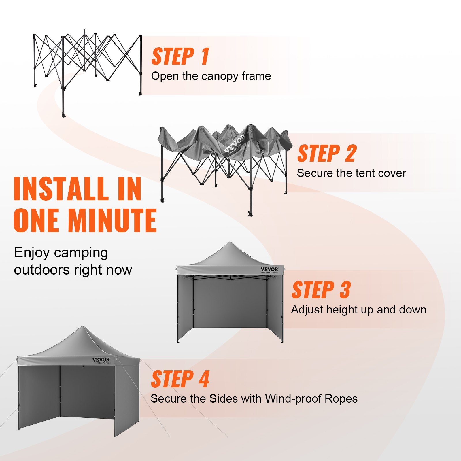 VEVOR  304.8 x 304.8 cm Pop up Canopy with Removable Sidewalls, Instant Canopies Portable Gazebo & Wheeled Bag, UV Resistant Waterproof, Enclosed Canopy Tent for Outdoor Events, Patio, Backyard, Party