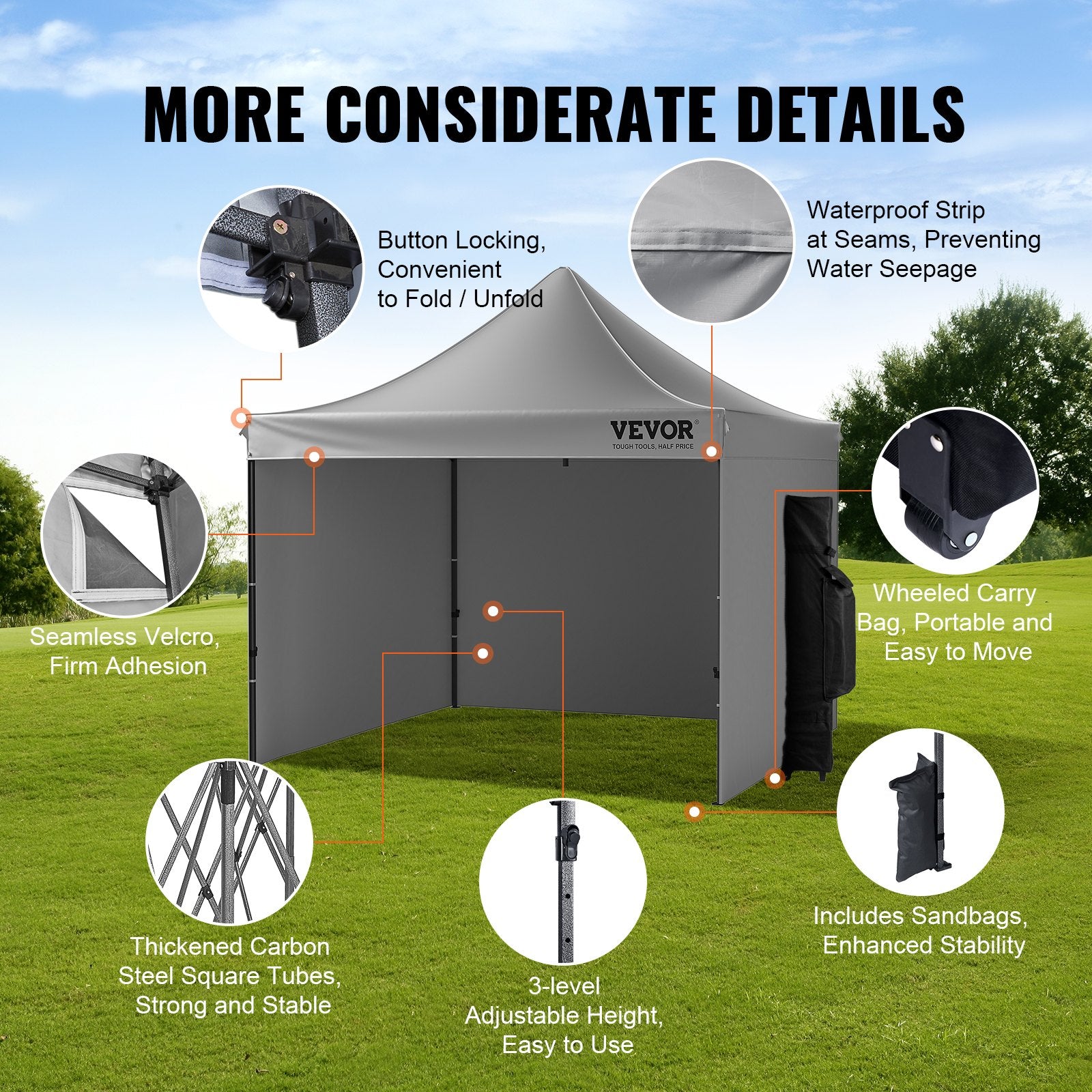 VEVOR  304.8 x 304.8 cm Pop up Canopy with Removable Sidewalls, Instant Canopies Portable Gazebo & Wheeled Bag, UV Resistant Waterproof, Enclosed Canopy Tent for Outdoor Events, Patio, Backyard, Party