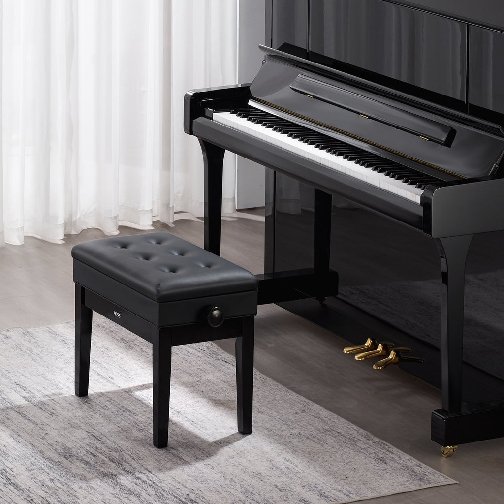 VEVOR Piano Bench, Keyboard Piano Chair with 19.3"-22.8" Adjustable Height, Padded Cushion, Storage Compartment for Music Books, Heavy Duty Wooden Piano Stool Seat, for Vanity, Living Room, Bedroom