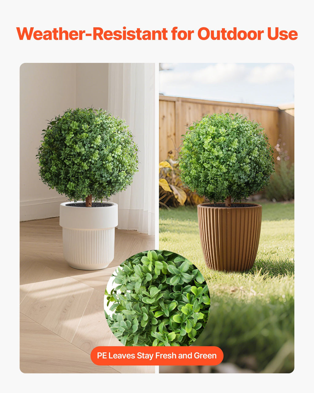 VEVOR Artificial Topiary Boxwood Trees with Ground Spike, 2 Set 559mm Faux Shrubs & Bushes Potted Plants, Fake Silk Tree Look Real for Decor Front Porch Outdoor Indoor Patio Garden Balcony Backyard