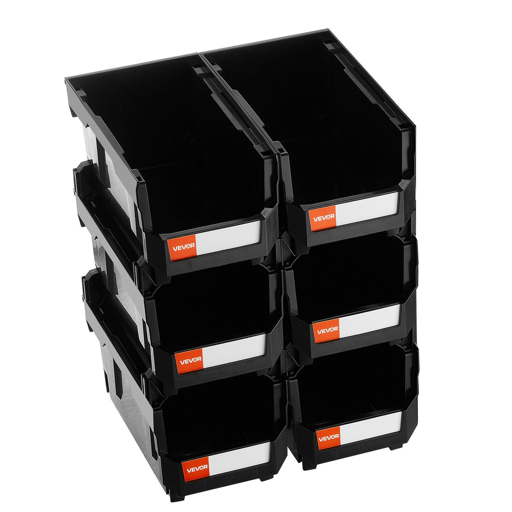 VEVOR Plastic Stackable Storage Bins, 37.7 x 21.5 x 18 cm (6 Pack), Plastic Containers for Organizing and Storage Bins for Closet, Garage, Small Parts, Office Supplies and Other Accessories, Black
