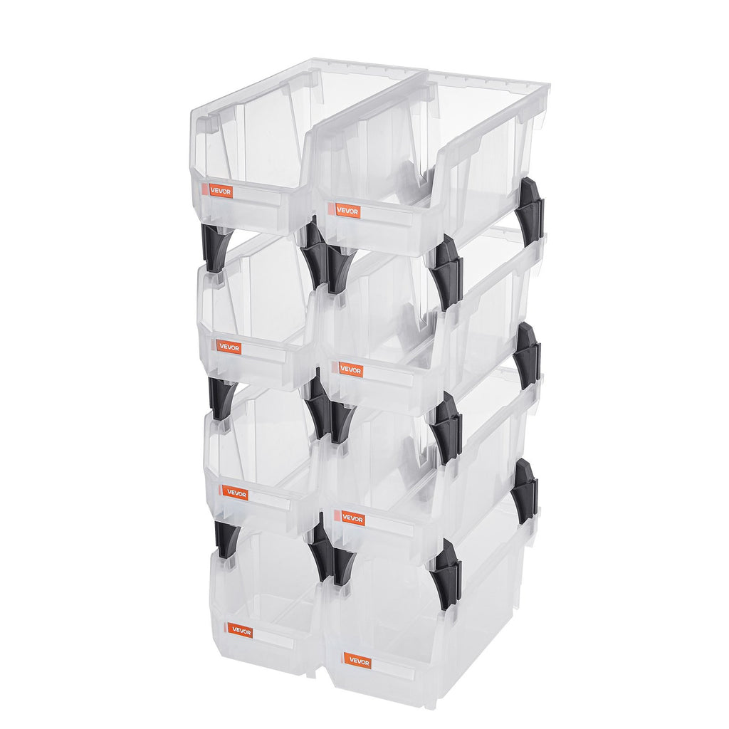 VEVOR Plastic Stackable Storage Bins, 27.6 x 14 x 13 cm (8 Pack), Plastic Containers for Organizing & Storage Bins for Closet, Garage, Small Parts, Office Supplies, Other Accessories, Transparent