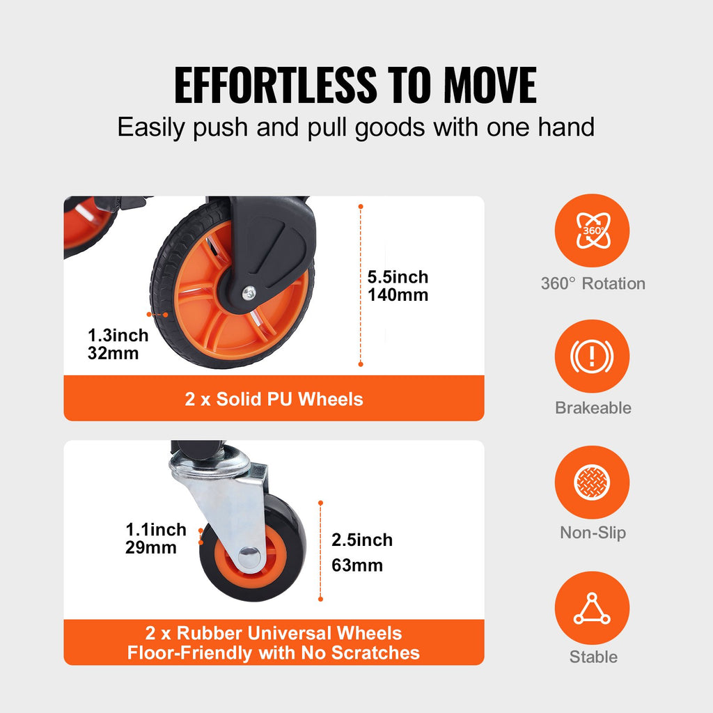 VEVOR Aluminum Hand Truck, 2 in 1, 136 kg Max Load Capacity, Heavy Duty Industrial Convertible Folding Hand Truck and Dolly, Utility Cart Converts from Hand Truck to Platform Cart with Rubber Wheels