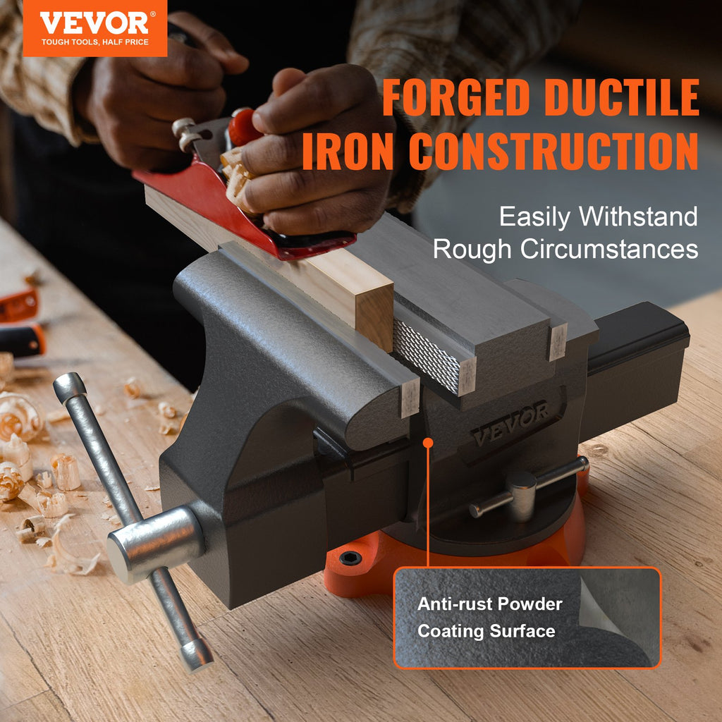 VEVOR 16.7cm Bench Vise Anvil Swivel Locking Base Heavy Duty Ductile Iron Vice