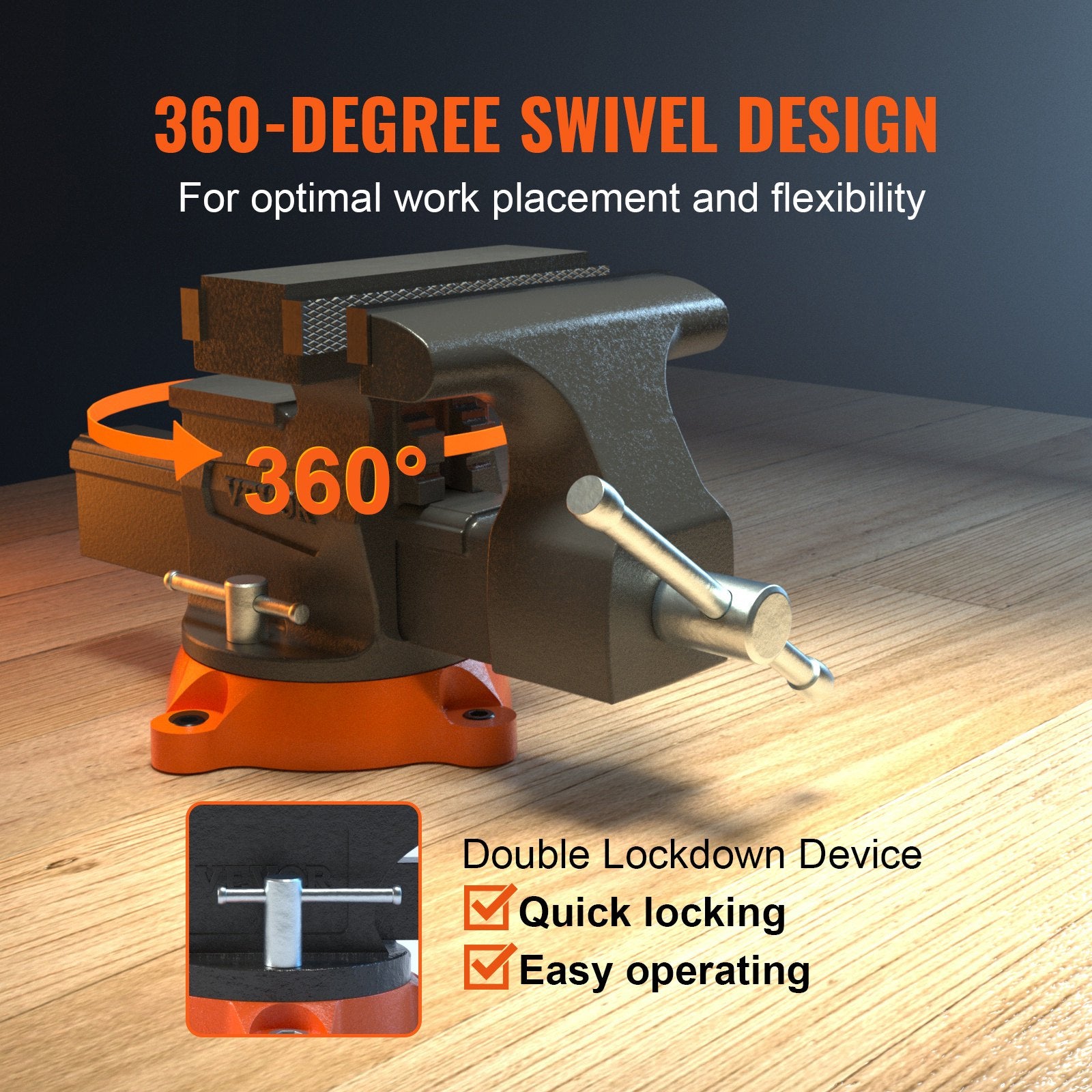 VEVOR 16.7cm Bench Vise Anvil Swivel Locking Base Heavy Duty Ductile Iron Vice