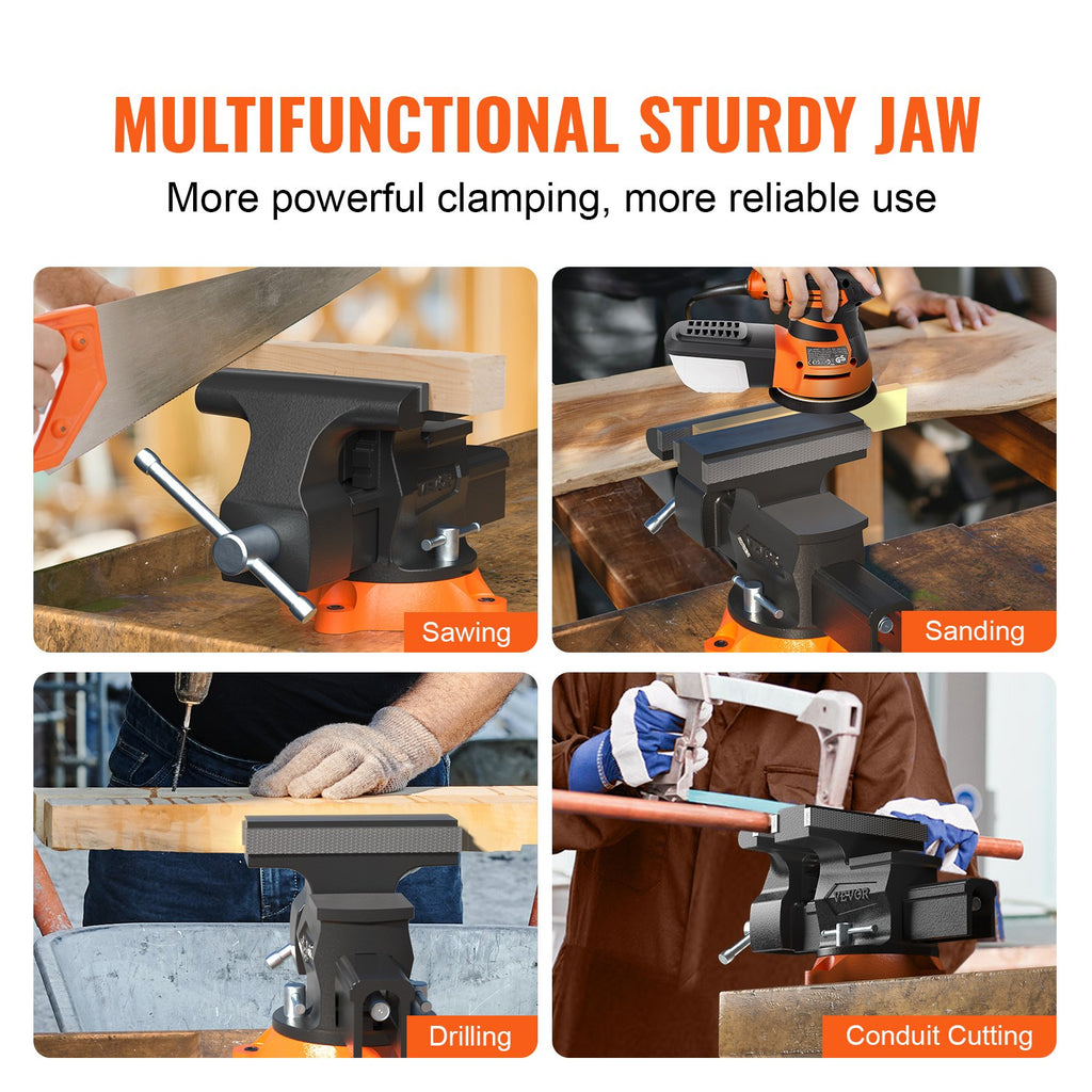 VEVOR 16.7cm Bench Vise Anvil Swivel Locking Base Heavy Duty Ductile Iron Vice