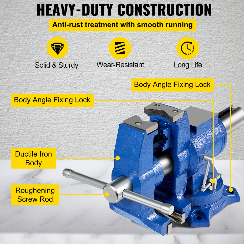 VEVOR Multipurpose Bench Vice 5" 30Kn Heavy Duty with 360° Swivel Base and Head