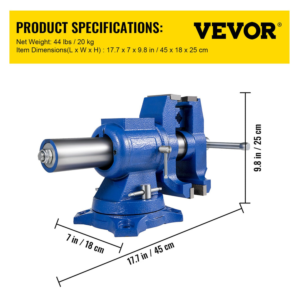 VEVOR Multipurpose Bench Vice 5" 30Kn Heavy Duty with 360° Swivel Base and Head