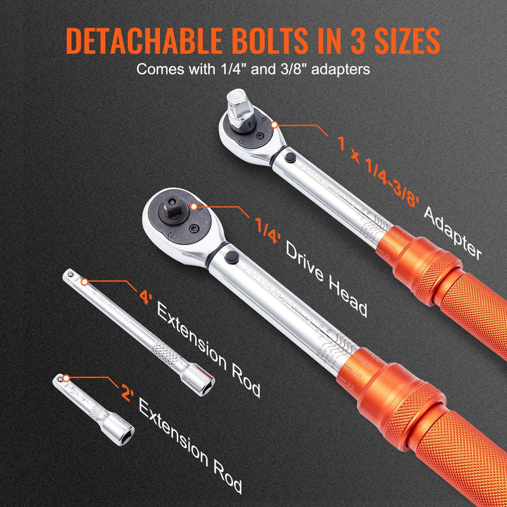 VEVOR Torque Wrench Adjustable Torque Wrench 1/4" Drive 20-200in.lb/2.3-23Nm