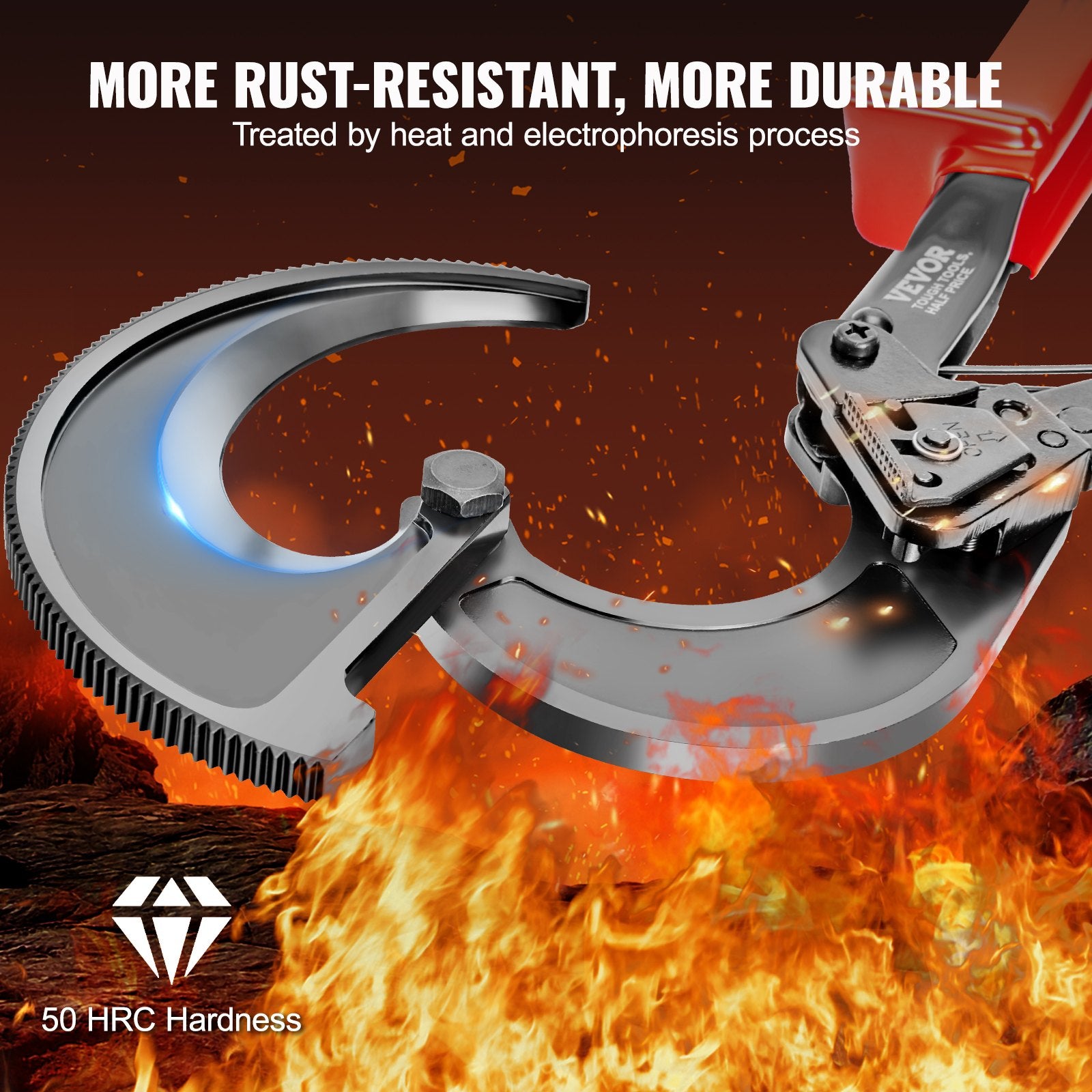 VEVOR Ratcheting Cable Cutter, 280mm Ratchet Wire and Cable Cutter, Cut up to 400 mm², with Comfortable Grip Handles, Easy to Use Quick-Release Lever, Silicon-Manganese Spring Steel Blade