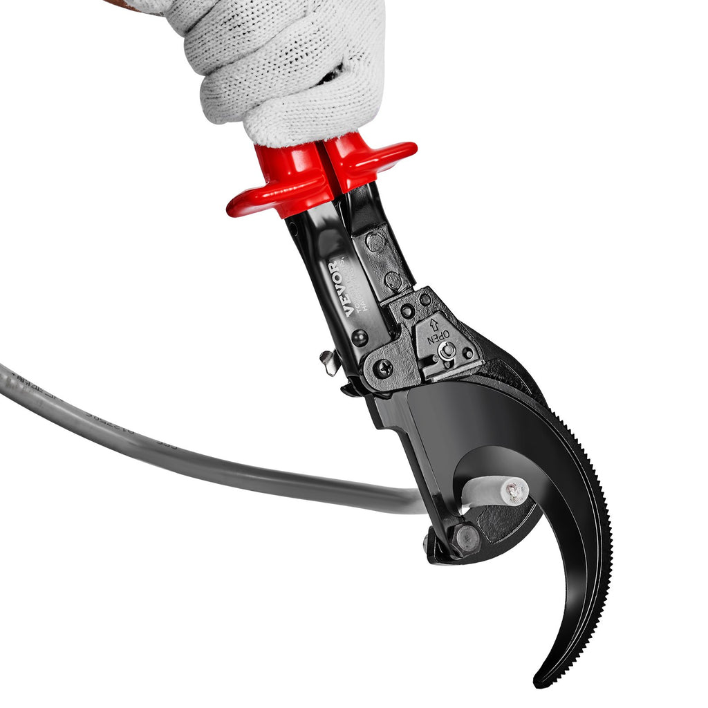 VEVOR Ratcheting Cable Cutter, 280mm Ratchet Wire and Cable Cutter, Cut up to 400 mm², with Comfortable Grip Handles, Easy to Use Quick-Release Lever, Silicon-Manganese Spring Steel Blade