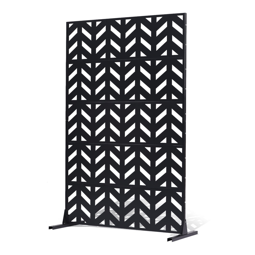 VEVOR Metal Privacy Screen, 47" W x 72" H, Outdoor Privacy Screens 5-Panel, Freestanding Outdoor Divider with Stand, Decorative Garden Steel Privacy Fence for Balcony Patio Indoor Room Black