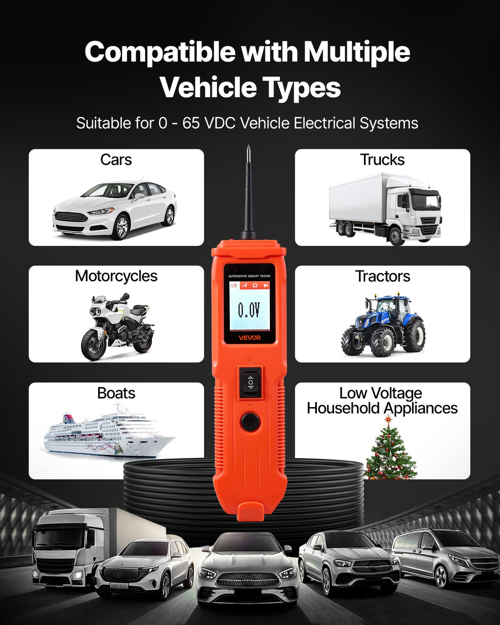 VEVOR Automotive Circuit Tester, 8 - 35 DCV Power Circuit Probe Tester with TFT Color Display and Lighting, Automotive Power Tester Probe with 13 ft / 4 m Cable, ABS Shell Electrical Detector Finder