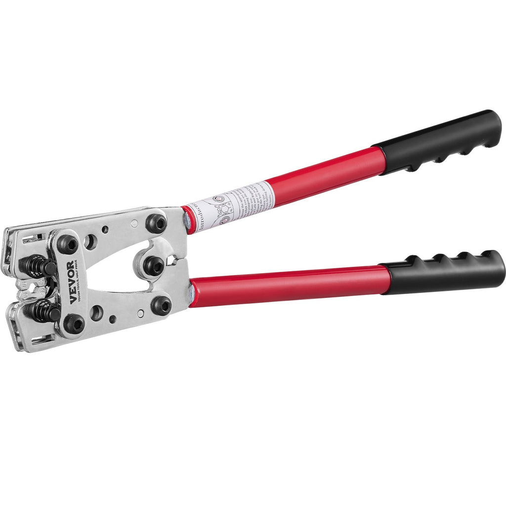 VEVOR Battery Cable Lug Crimping Tool, 10-1/0AWG Aluminum Terminal Battery Lug Crimper, with 60PCS Aluminum Ring Connectors Terminals 6 Wire Sizes Crimping Die, for Heavy Duty Wire Lugs