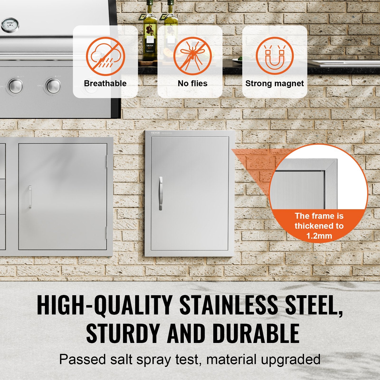 VEVOR BBQ Access Door, 457x610 mm Single Outdoor Kitchen Door, Stainless Steel Flush Mount Door, Wall Vertical Door with Handle, for BBQ Island, Grilling Station, Outside Cabinet