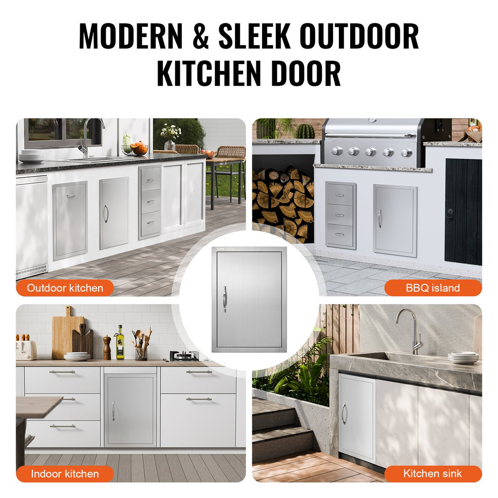 VEVOR BBQ Access Door, 457x610 mm Single Outdoor Kitchen Door, Stainless Steel Flush Mount Door, Wall Vertical Door with Handle, for BBQ Island, Grilling Station, Outside Cabinet