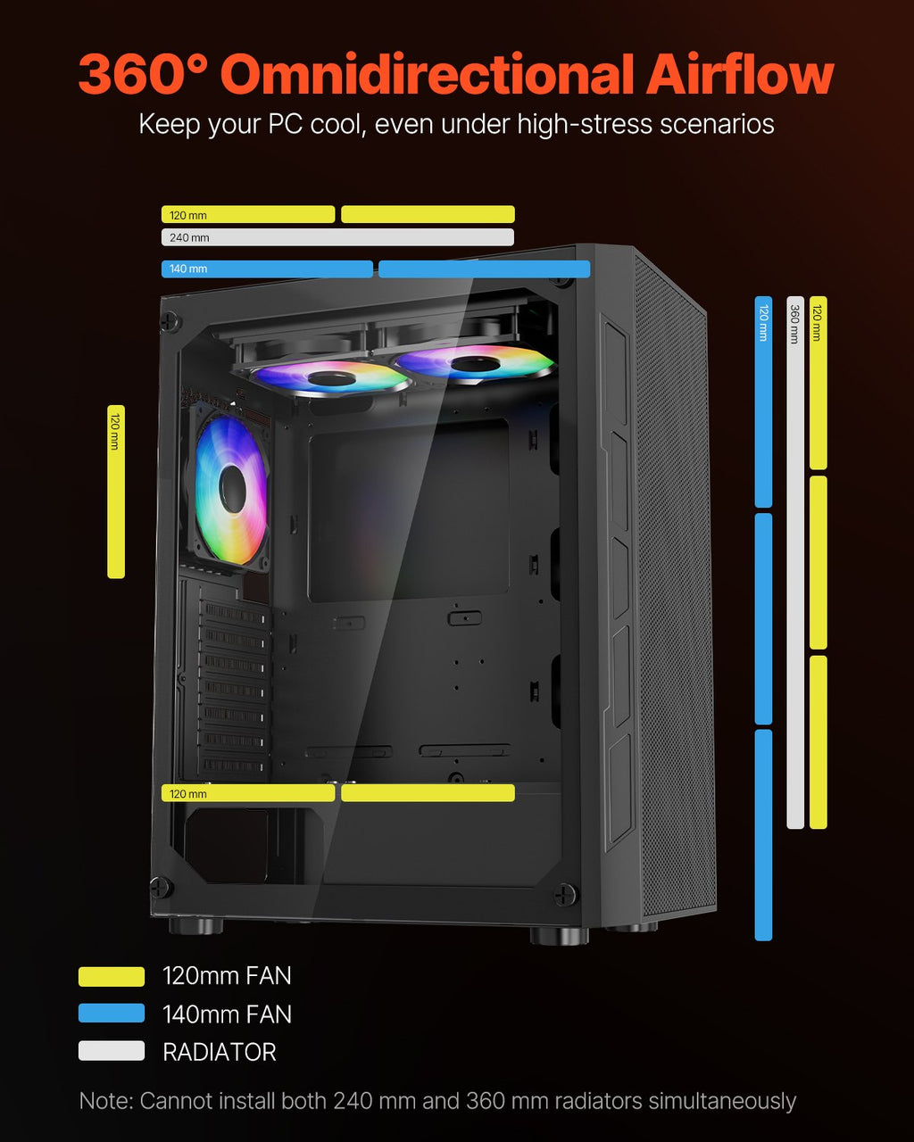 VEVOR Mid-Tower ATX PC Gaming Case Computer Case Box with 3 x 120 mm ARGB Fans