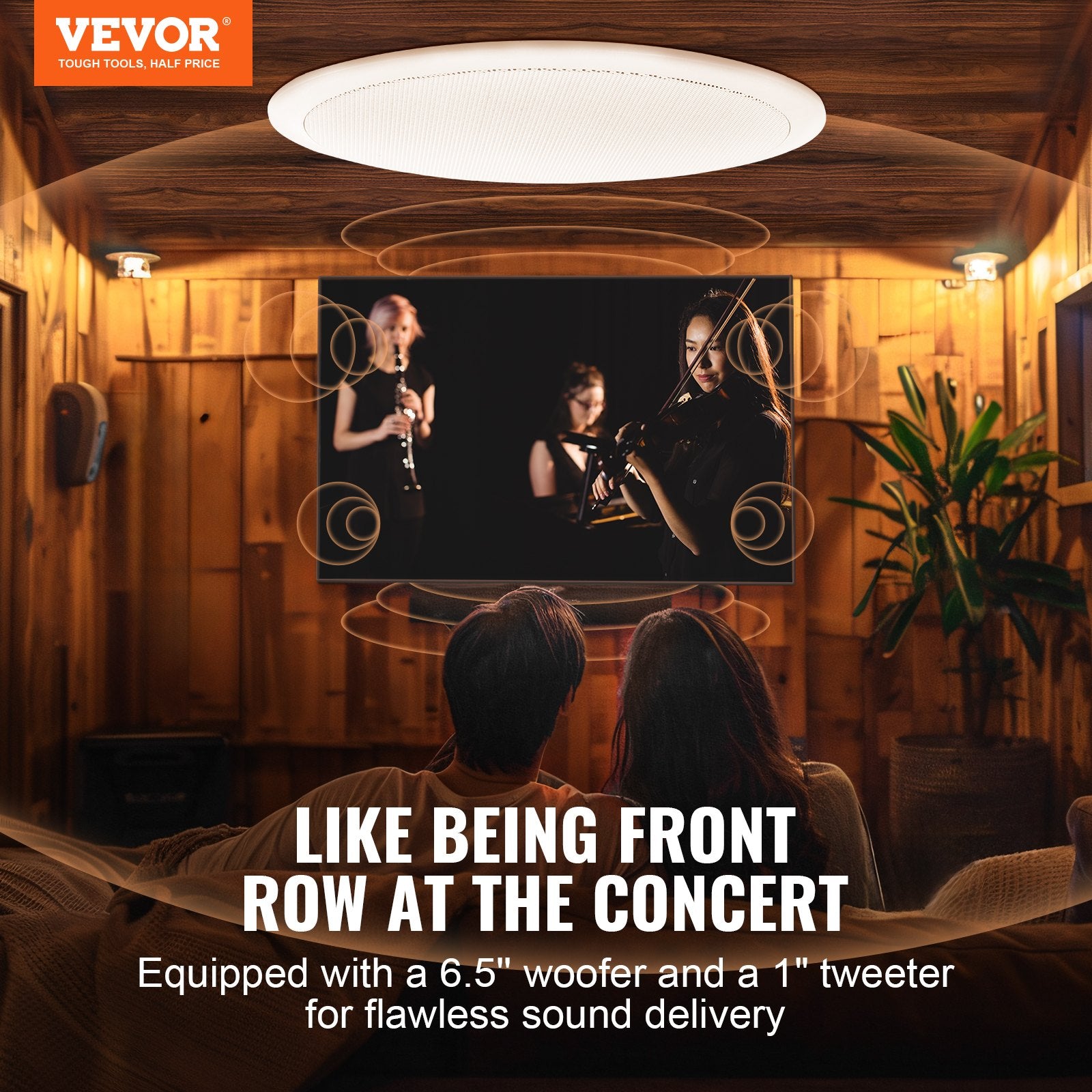 VEVOR 165.1 mm in Ceiling Speakers, 150-Watts, Flush Mount Ceiling & in-Wall Speakers System with 8ΩImpedance 89dB Sensitivity, for Home Kitchen Living Room Bedroom or Covered Outdoor Porches, Single