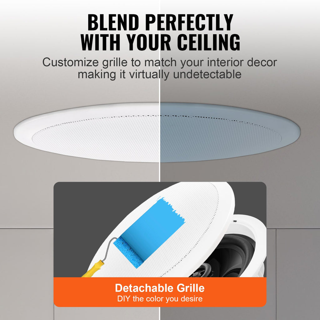 VEVOR 165.1 mm in Ceiling Speakers, 150-Watts, Flush Mount Ceiling & in-Wall Speakers System with 8ΩImpedance 89dB Sensitivity, for Home Kitchen Living Room Bedroom or Covered Outdoor Porches, Single