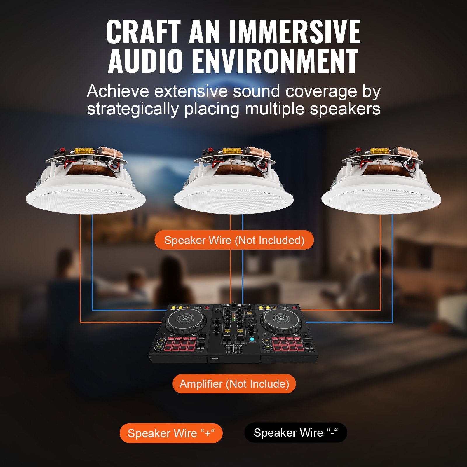 VEVOR 165.1 mm in Ceiling Speakers, 150-Watts, Flush Mount Ceiling & in-Wall Speakers System with 8ΩImpedance 89dB Sensitivity, for Home Kitchen Living Room Bedroom or Covered Outdoor Porches, Single