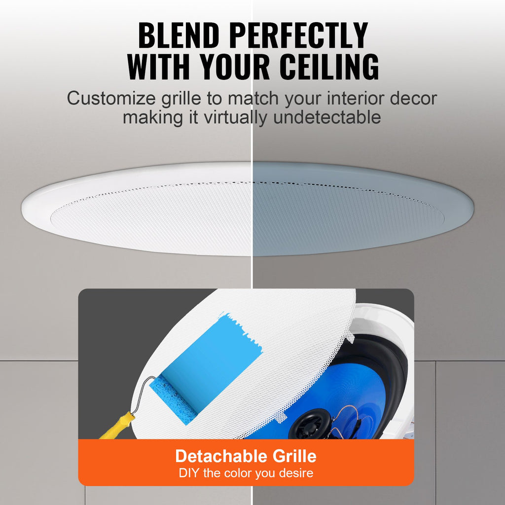 VEVOR 2 PCs 203.2 mm in Ceiling Speakers, 50-Watts, Flush Mount Ceiling & in-Wall Speakers System with Impedance 89dB Sensitivity, for Home Kitchen Living Room Bedroom or Covered Outdoor Porches